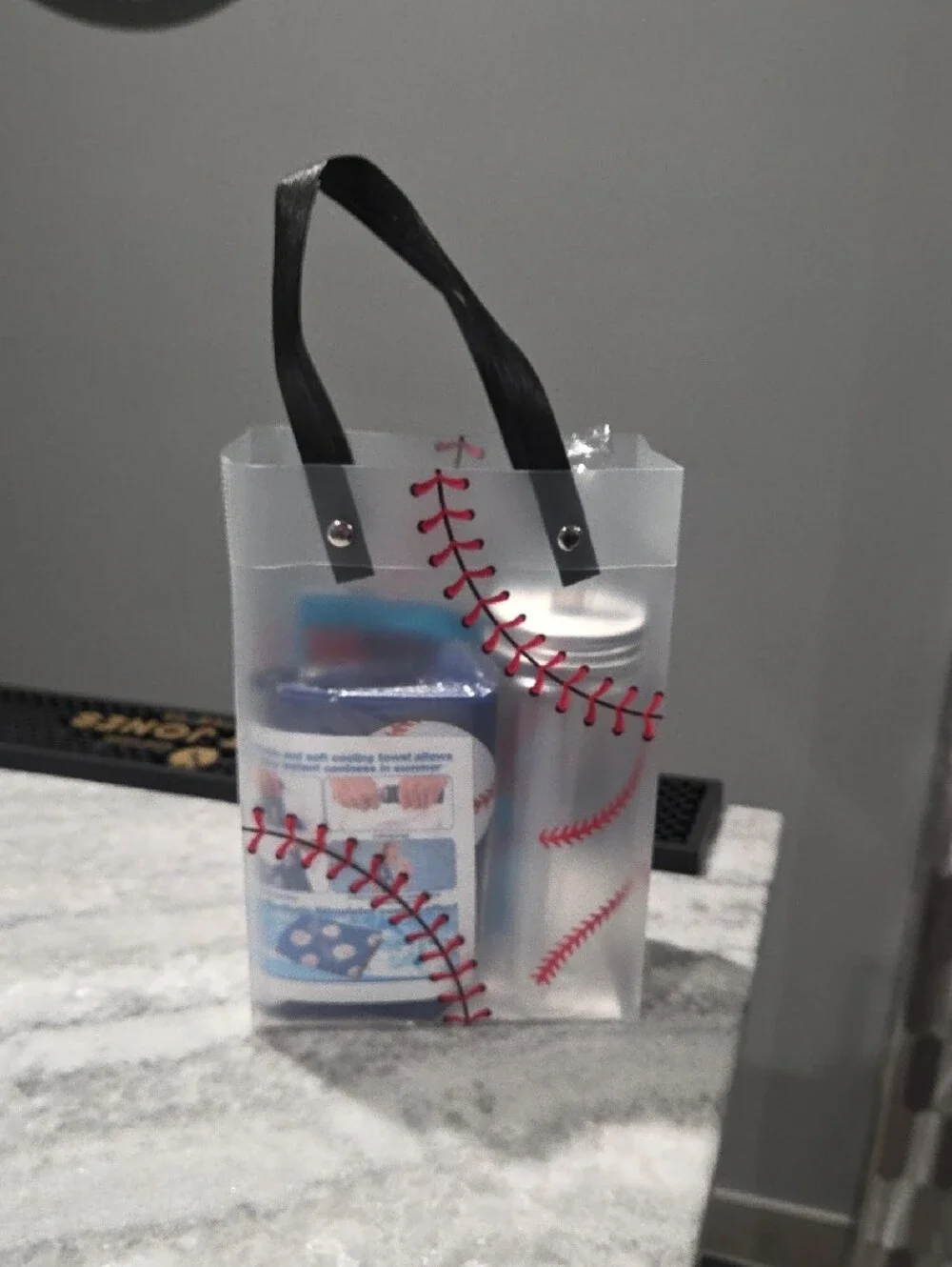 Baseball Clear Gift Bags with Black Handles - 16 Pack